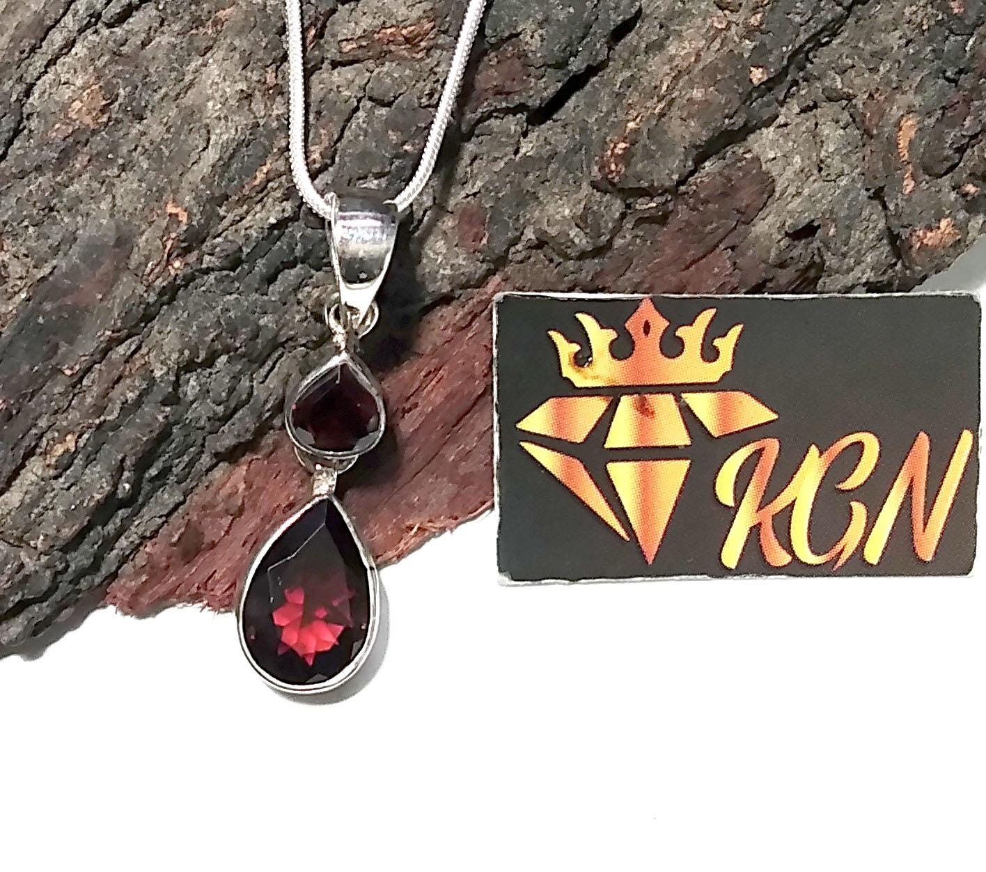 Natural Garnet Faceted Stone Chain Pendant Necklace, 925 Sterling Silver Beautiful Design Nice Color Garnet Gemstone Pendant, Gift For Her